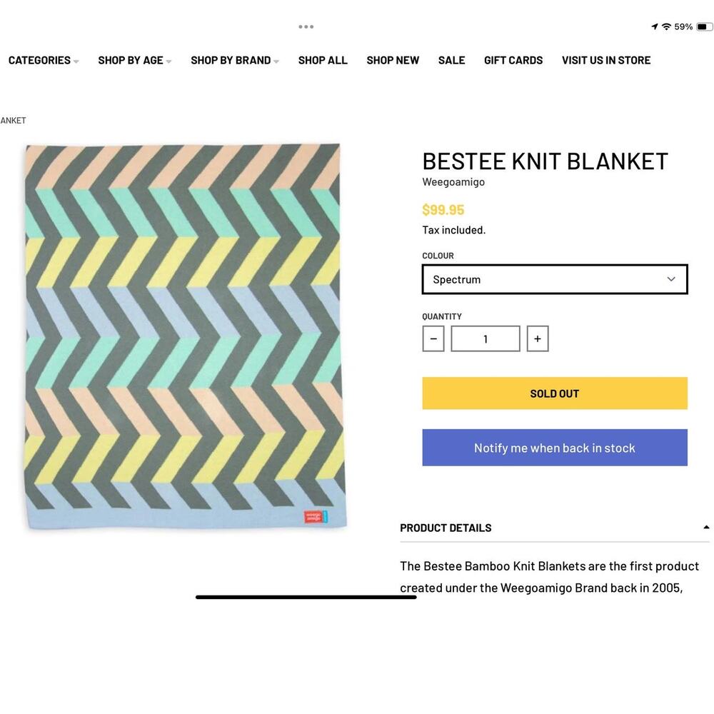 NWOT Weegoamigo Bestee Spectrum Multicolor Geometric Knit Baby Crib Blanket